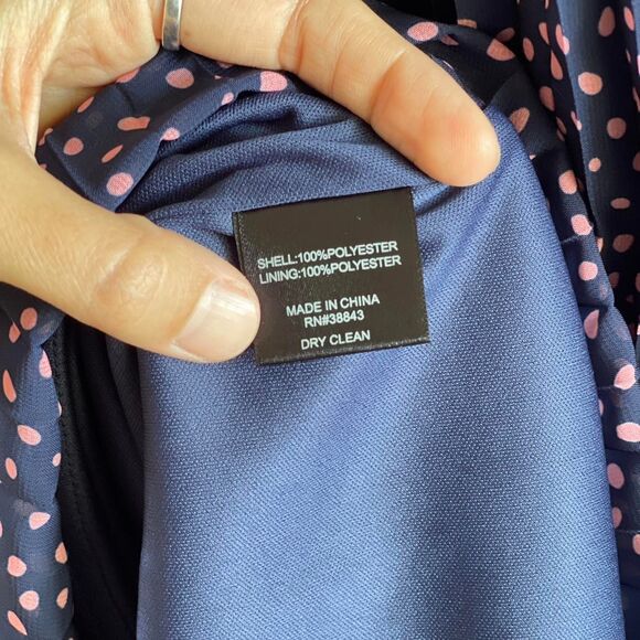 NWT Sam Edelman Chiffon Navy Blue & Pink Polka Dot Pleated Maxi Dress Size 12 - Picture 8 of 8